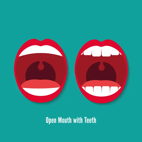 Buka Mulut Dengan Gambar Ikon Datar Teeth Vector - Stok Vektor