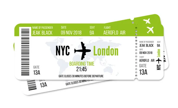 Realistische Luchtvaartmaatschappij Ticket Design Met Naam Van Passagier Vectorillustratie — Stockvector