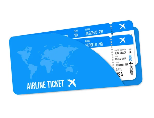 Design Realistico Dei Biglietti Aerei Con Nome Del Passeggero Illustrazione — Vettoriale Stock
