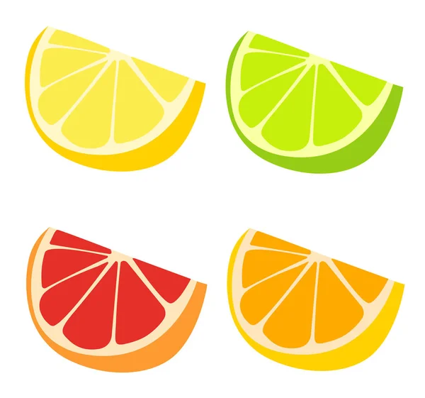 Limone Lime Icona Piatta Arancione Citrus Set Vector — Vettoriale Stock