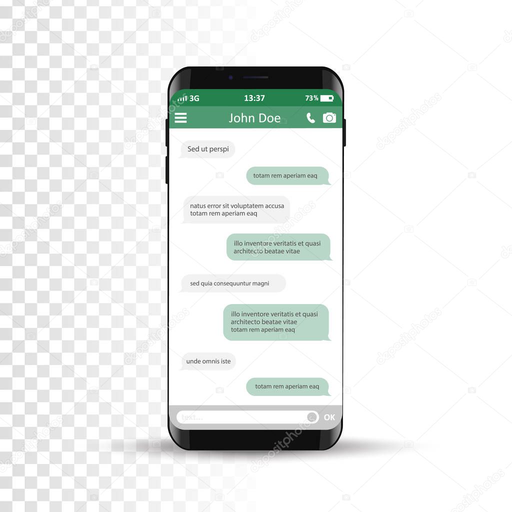 Concept smartphone with sms social network chat. Vector illustration