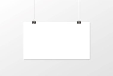 Beyaz poster asılı. Boş kağıt boş alay. Dikey ve yatay şablon. Vektör çizim