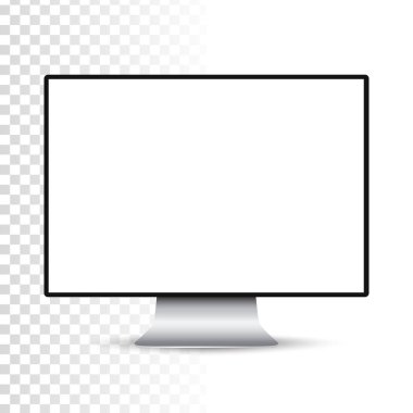 Gerçekçi bilgisayar veya Pc monitör üzerinde şeffaf arka plan izole. Vektör mockup.
