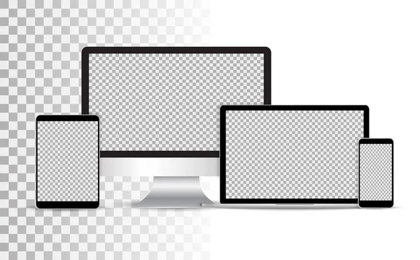 Set Elektronik Realistis Dari Monitor Laptop Tablet Smartphone Ilustrasi Vektor - Stok Vektor