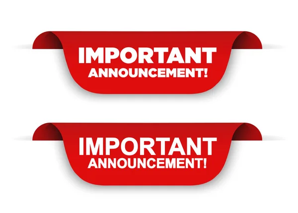 Banner Important Announcement Vector Ribbon Banner — Stock Vector