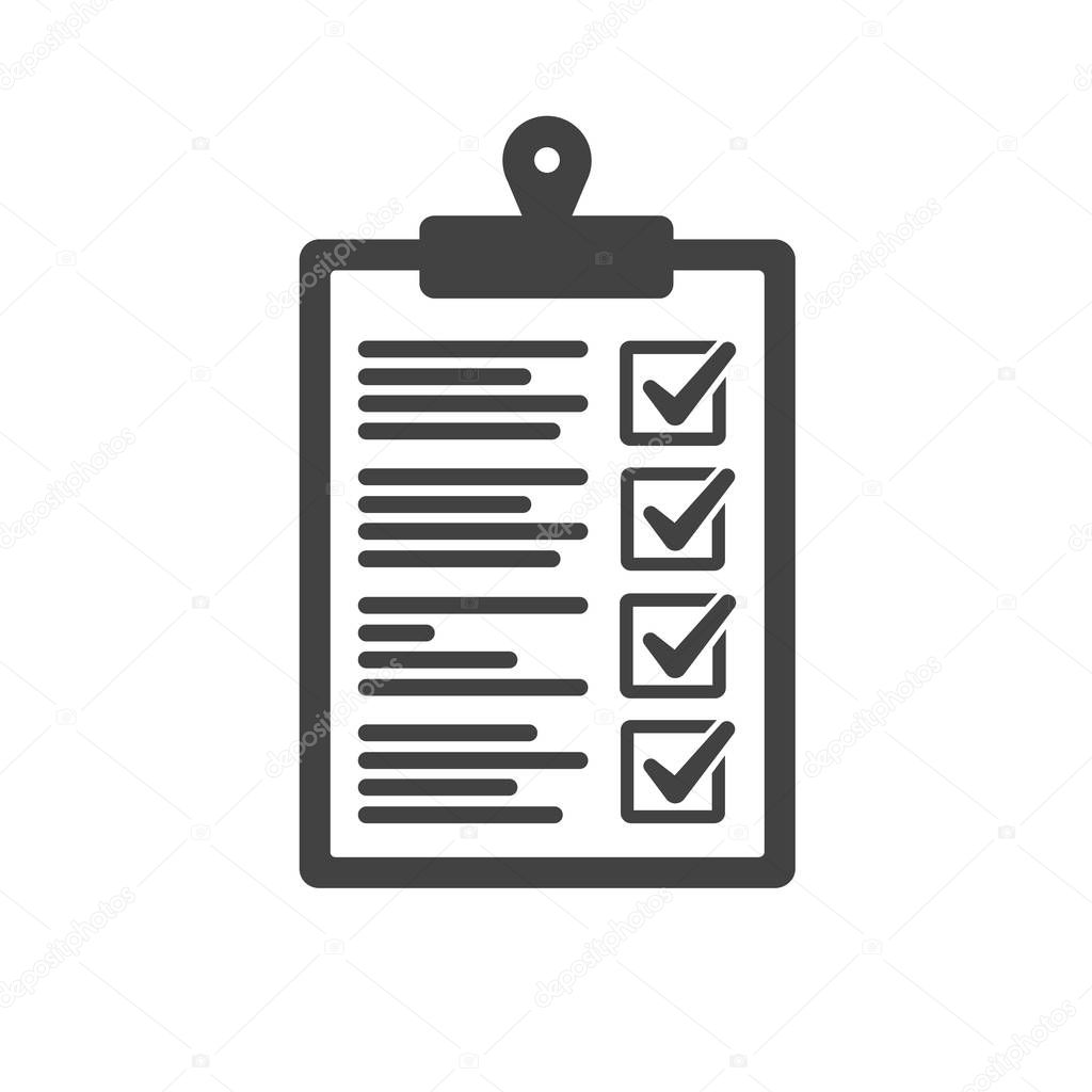 Clipboard and check mark vector icon. Compliance regulations rules flat