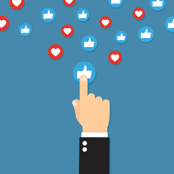 Konzept Social Media Marketing. Hand und Likes. Vektor flach — Stockvektor