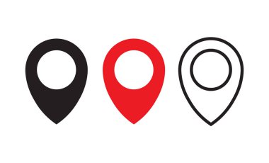 Kırmızı, siyah ve çizgi haritaları pin. Konum haritası simgesi vektör