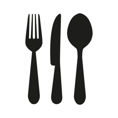 Bıçak, çatal ve kaşık. Etiketleri ve logosu öğeleri başlayalım