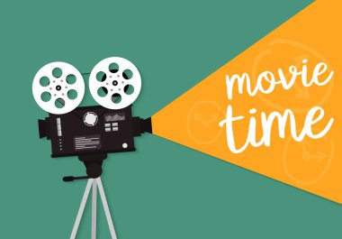 Film zaman kavramı. Şablon için sinema poster, afiş. Film projektör çizimi