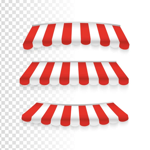 Pruhované červené a bílé slunečník pro obchody, kavárny a pouliční restaurace — Stockový vektor
