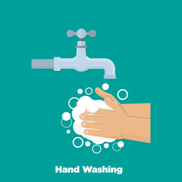 Hands under falling water out of tap. Man washes hands. Flat style — Stock Vector