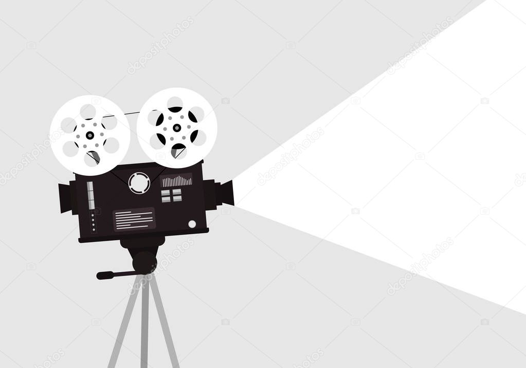 Movie time concept. Template for cinema poster, banner. Illustration of film projector