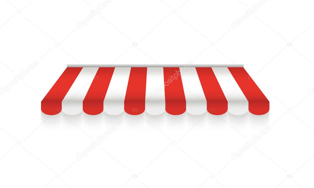 Striped red and white sunshade for shops, cafes and street restaurants