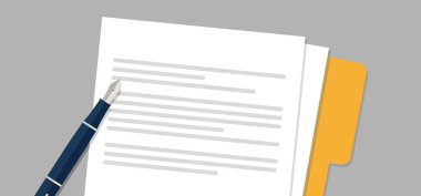 Düz stilde anlaşma simgesi - sözleşme ve kalem vektörü