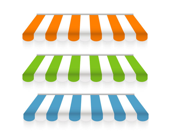 Striped red and white sunshade for shops, cafes and street restaurants