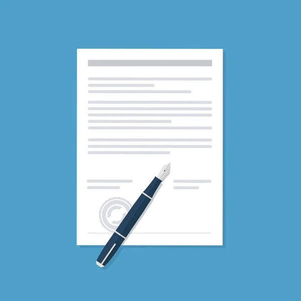 Εικονίδιο συμφωνίας σε επίπεδη στυλ-συμβόλαιο και διάνυσμα πένας — Διανυσματικό Αρχείο