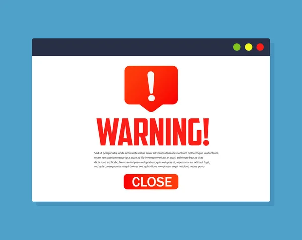 Alerta concepto de notificación de advertencia, spam, virus, errores de Internet, troyano — Vector de stock