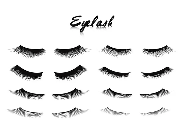 Eyelash förlängning Mega set 8 i 1. Långa ögonfransar. Falsk skönhet cilier. Glamour makeup. Vektor — Stock vektor
