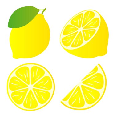 beyaz arka plan üzerinde izole limon dilimleri. Vektör çizimi