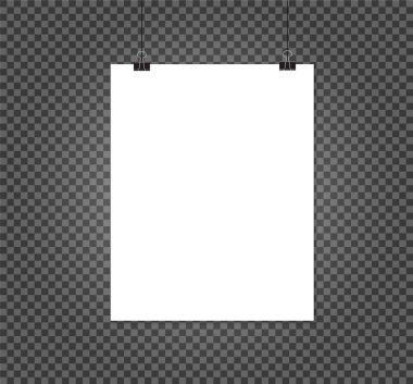 Beyaz poster asılı. Boş kağıt boş alay. Gri arka planda dikey ve yatay şablon. Vektör çizimi