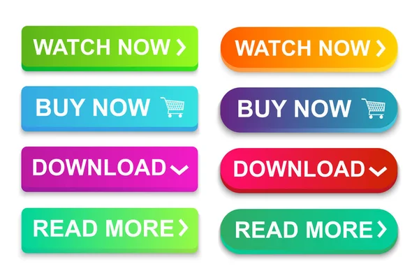 Piatto pulsanti moderni per i pulsanti del sito web impostati. Icona del vettore — Vettoriale Stock