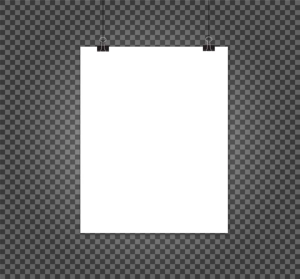 Белый Плакат Висит Нарисуй Пустую Бумагу Вертикальный Горизонтальный Шаблон Сером — стоковый вектор