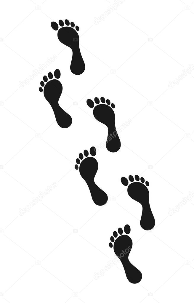 Human foot. Footprint path, footprints. Vector illustration