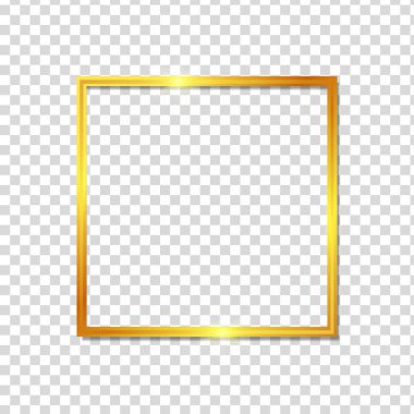 Arka planda gölgeler olan altın rengi parlak bir çerçeve. Vektör illüstrasyonu