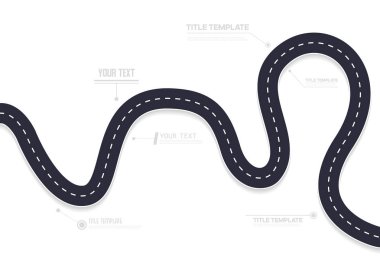 Yol asfalt yolu beyaz arkaplanda izole edilmiş. Vektör illüstrasyonu.