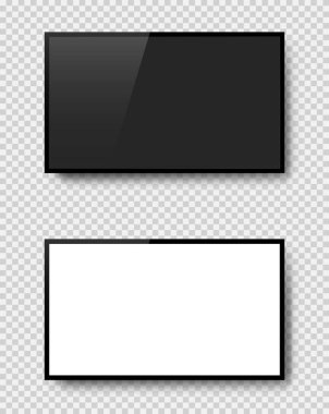 Arka planda gerçekçi bir televizyon ekranı. TV, modern boş ekran lcd, yönlendirilmiş