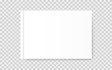 Yatay kapanmış kitap, arka planda dergi, broşür ya da defter şablonu. Vektör maketi