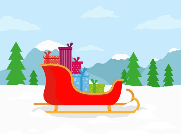 Santa sleigh, gifts icon. Colorful Sled icon — Stock Vector