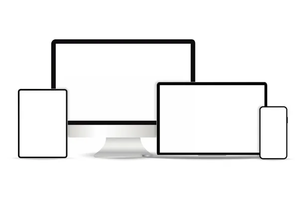 Conjunto realista de monitor, portátil, tableta y smartphone — Archivo Imágenes Vectoriales