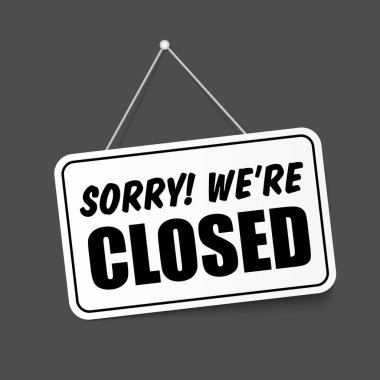 Sorry we are closed in signboard with a rope on transparent background. Vector clipart