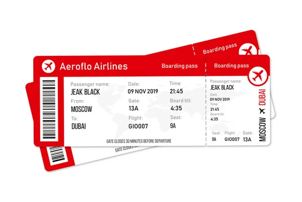 Realistische luchtvaartmaatschappij ticket design met naam van de passagier. Vectorillustratie — Stockvector