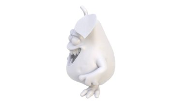 Beyaz arka planda beyaz bir hayaletin 3 boyutlu görüntüsü