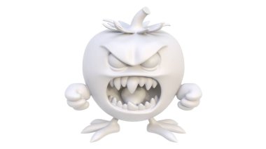 Üç boyutlu kızgın canavar karakteri bembeyaz.