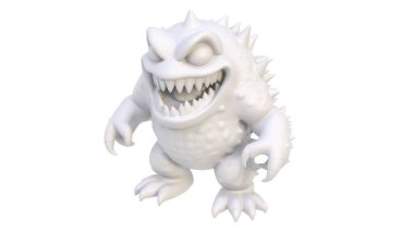 Büyük gülümsemeli beyaz bir canavarın 3 boyutlu karikatürü.