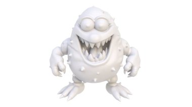 3 boyutlu görüntüleme. Beyaz arka planda beyaz sevimli bir canavar.