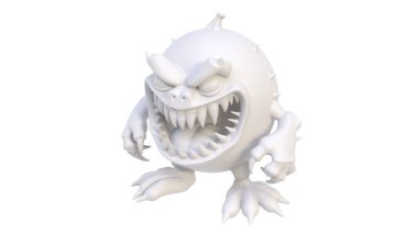 3 d illustration of a white cartoon character with a monster