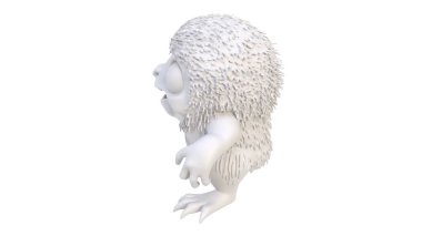 Beyaz arka planda izole edilmiş beyaz bir canavarın 3 boyutlu görüntüsü.