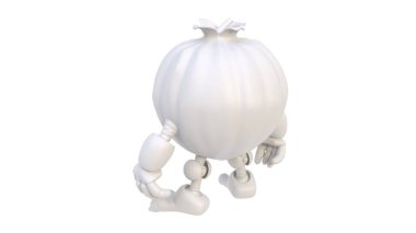 3 d rendering, cartoon white monster with monster face isolated on white background