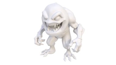3 d rendering of a white monster isolated on white background
