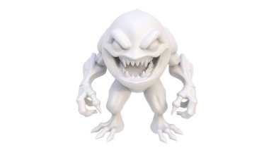 3 d rendering of white fantasy monster isolated on white background with shadow