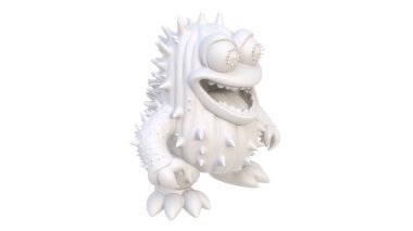 Beyaz arka planda izole edilmiş şirin bir ejderhanın 3 boyutlu görüntüsü.