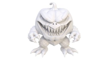 Beyaz arka planı olan korkunç beyaz canavar..