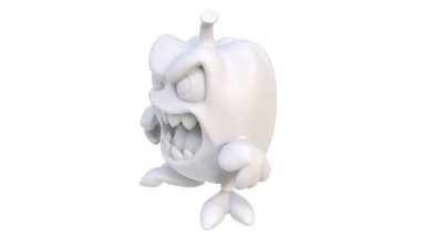 Beyaz arka planda beyaz cadılar bayramı hayaletinin 3 boyutlu resmi