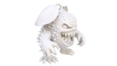 Beyaz arka planı olan bir canavar. 3d oluşturma.