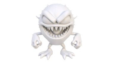 Beyaz arka planda izole edilmiş beyaz bir canavarın 3 boyutlu görüntüsü.